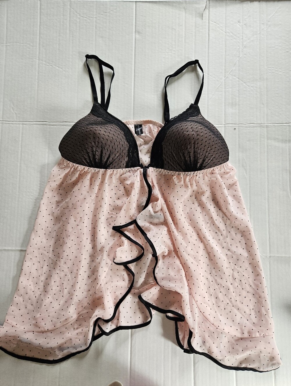 Ambrielle XXL Pink Black Star Mesh Ruffle Babydoll Lingerie